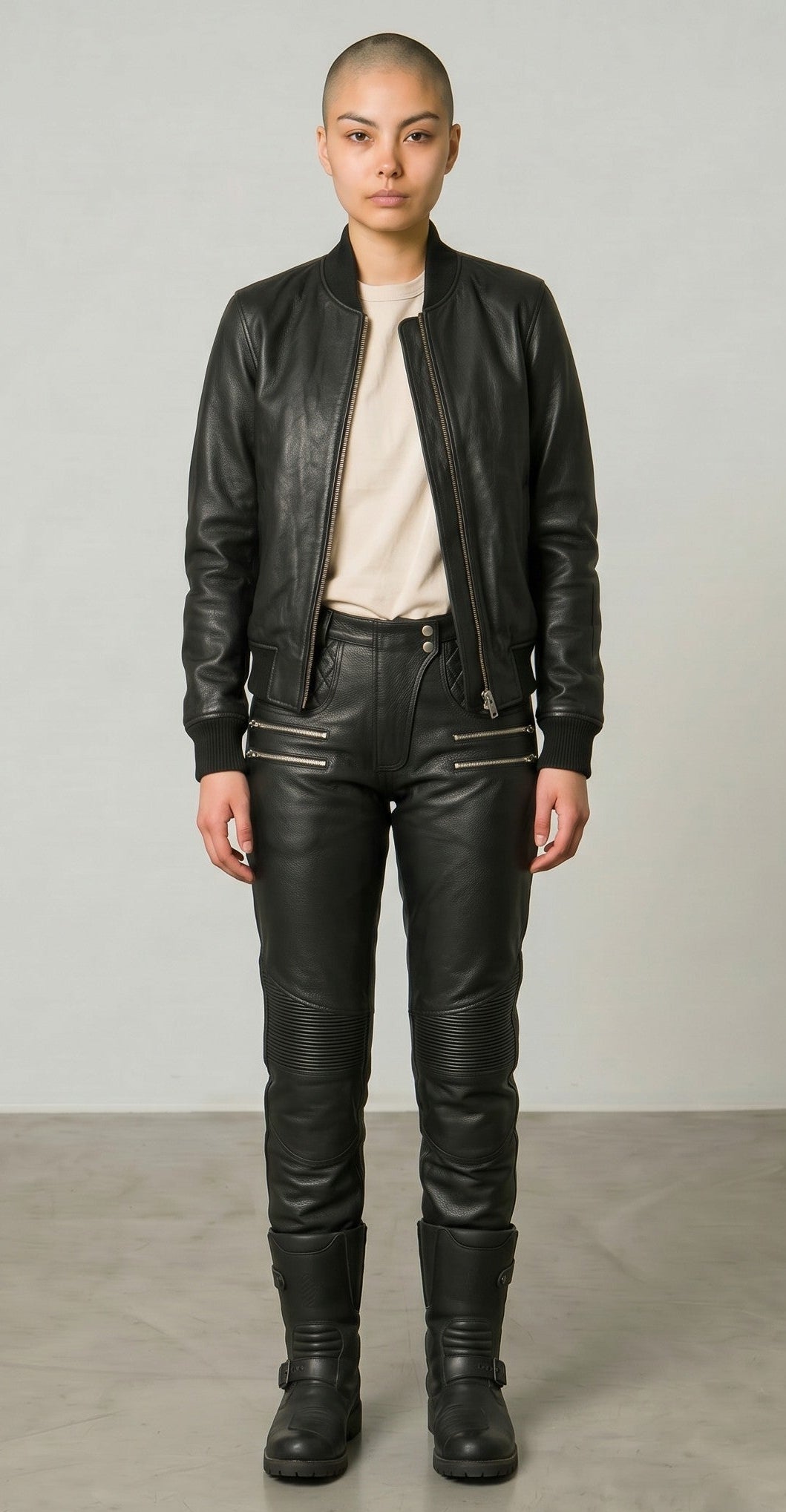 Women Real Cowhide Leather Bikers Pants