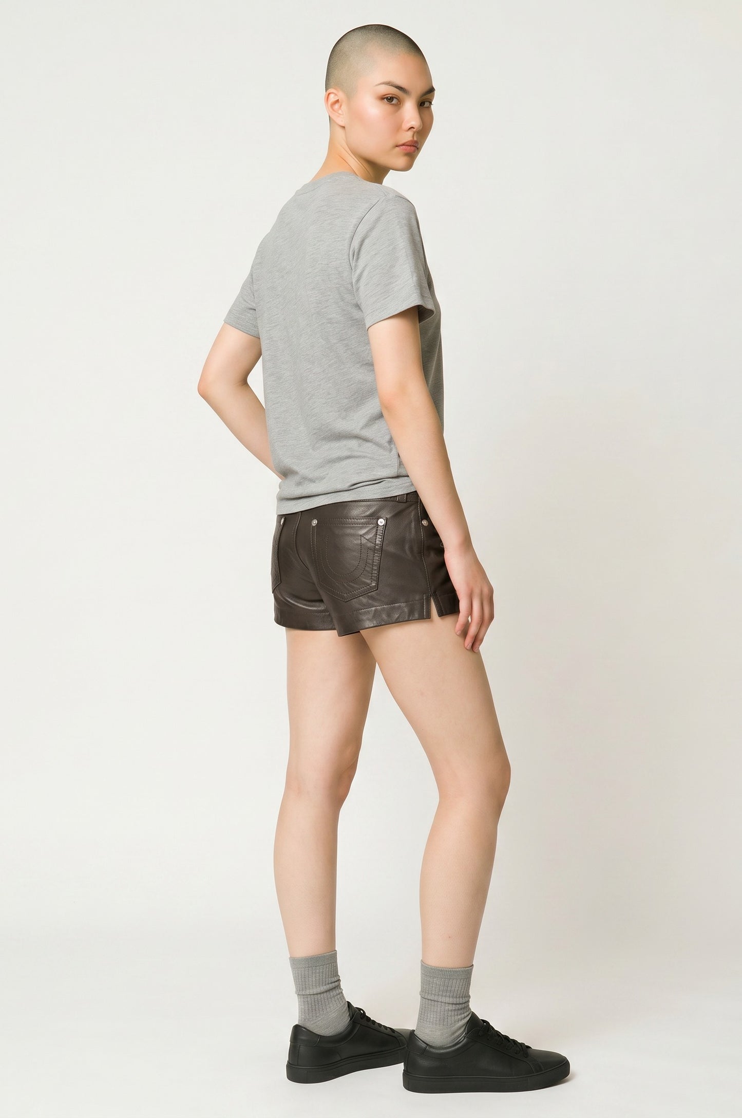 Women's Genuine Lamb Leather 5-Pocket Mini Shorts