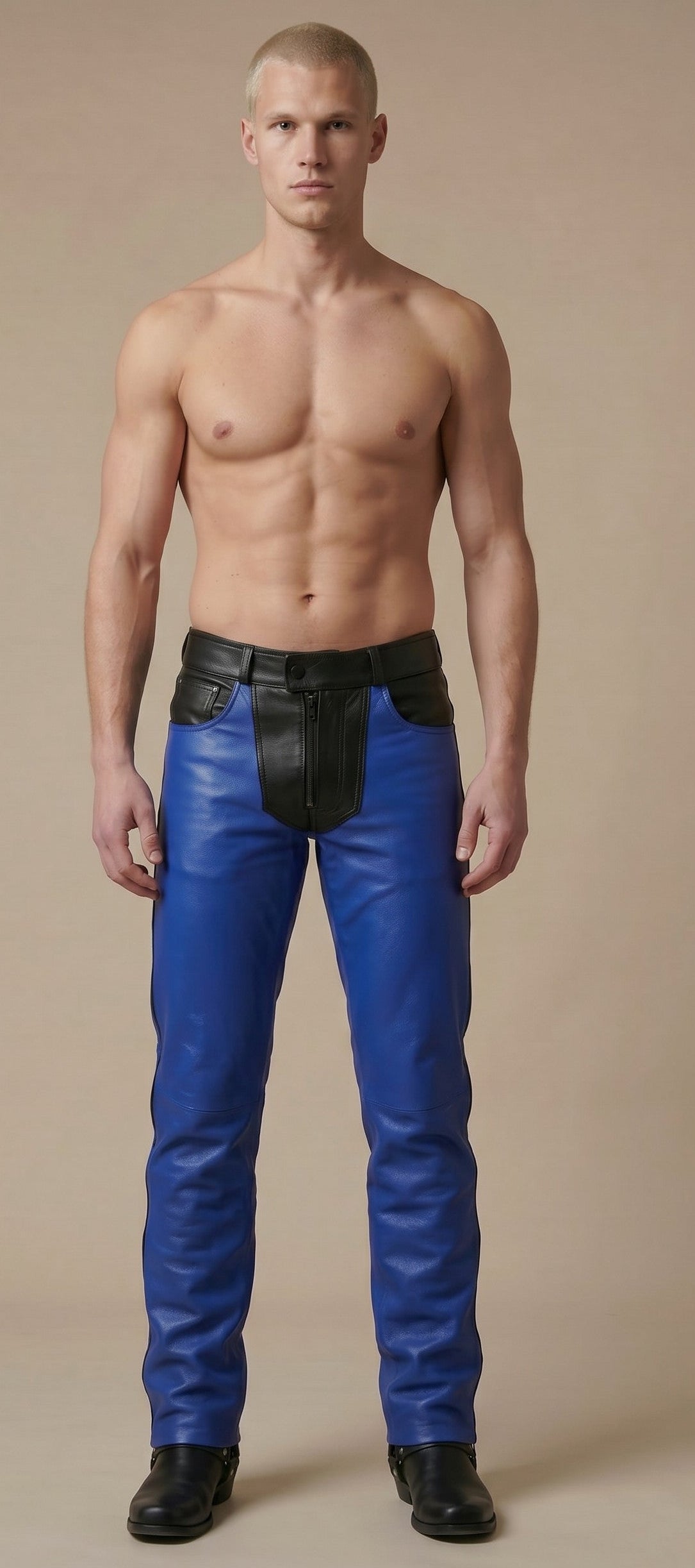 MEN'S REAL LEATHER BIKERS PANTS CLASSIC MOTO FASHION PANTS