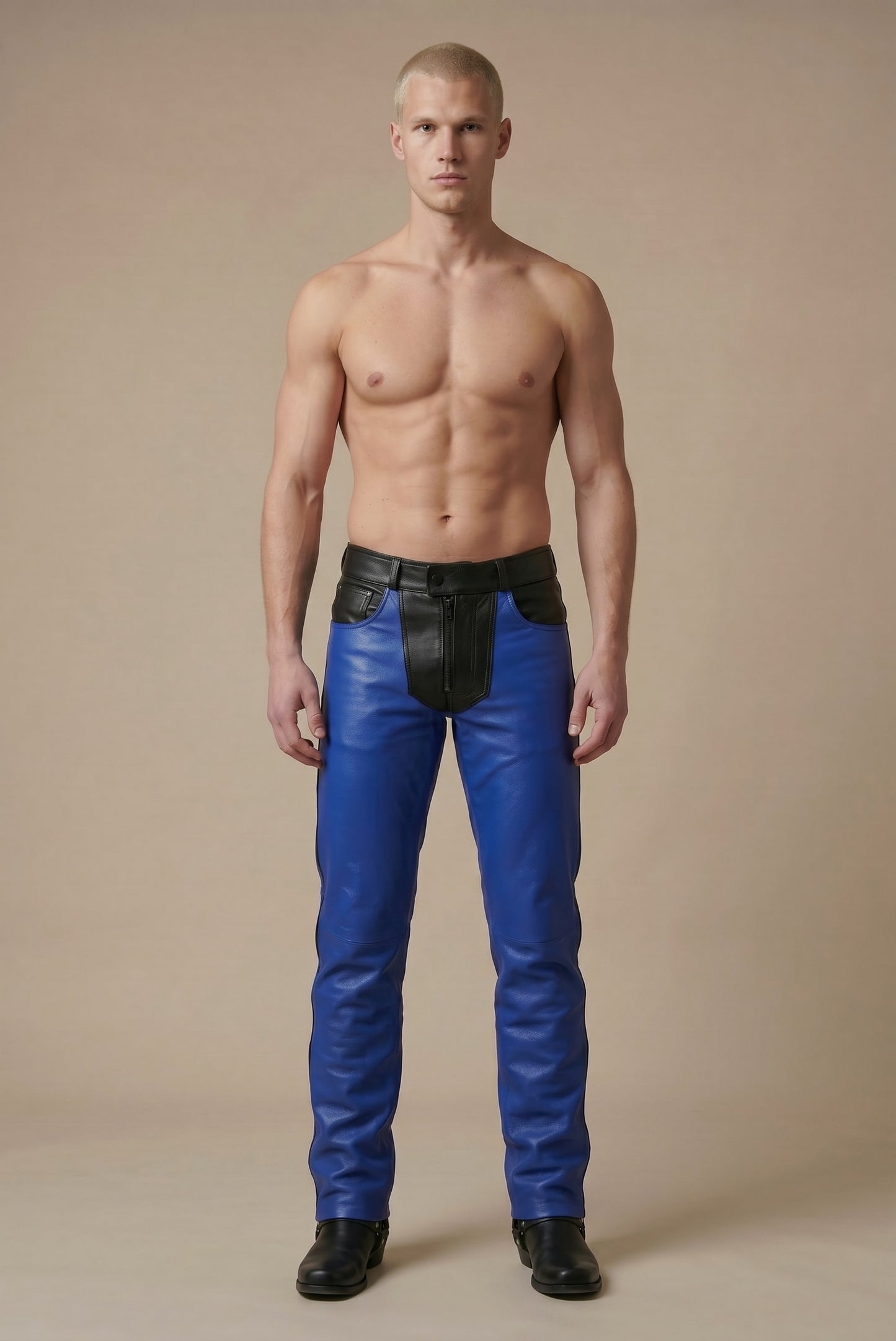 MEN'S REAL LEATHER BIKERS PANTS CLASSIC MOTO FASHION PANTS