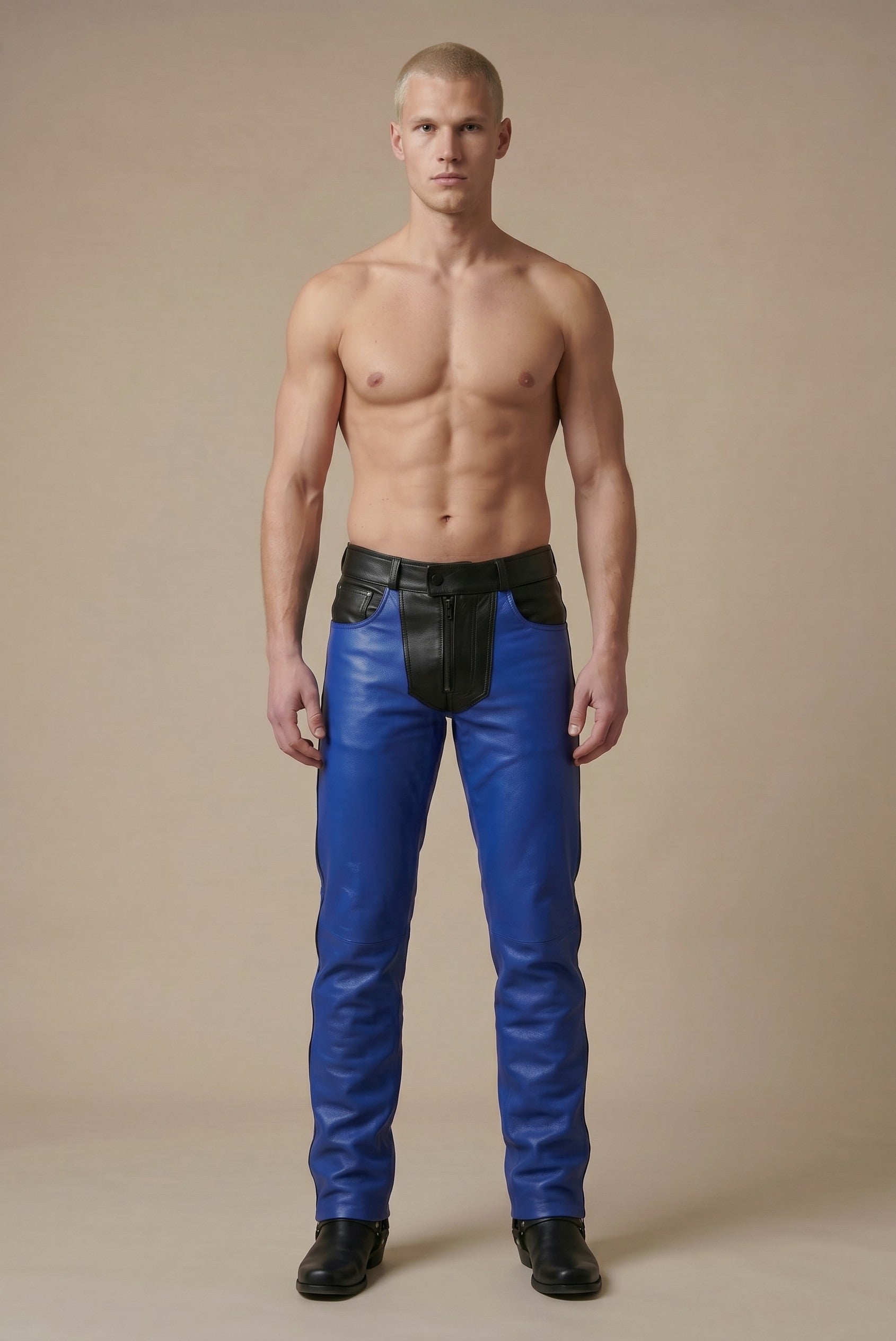MEN'S REAL LEATHER BIKERS PANTS CLASSIC MOTO FASHION PANTS