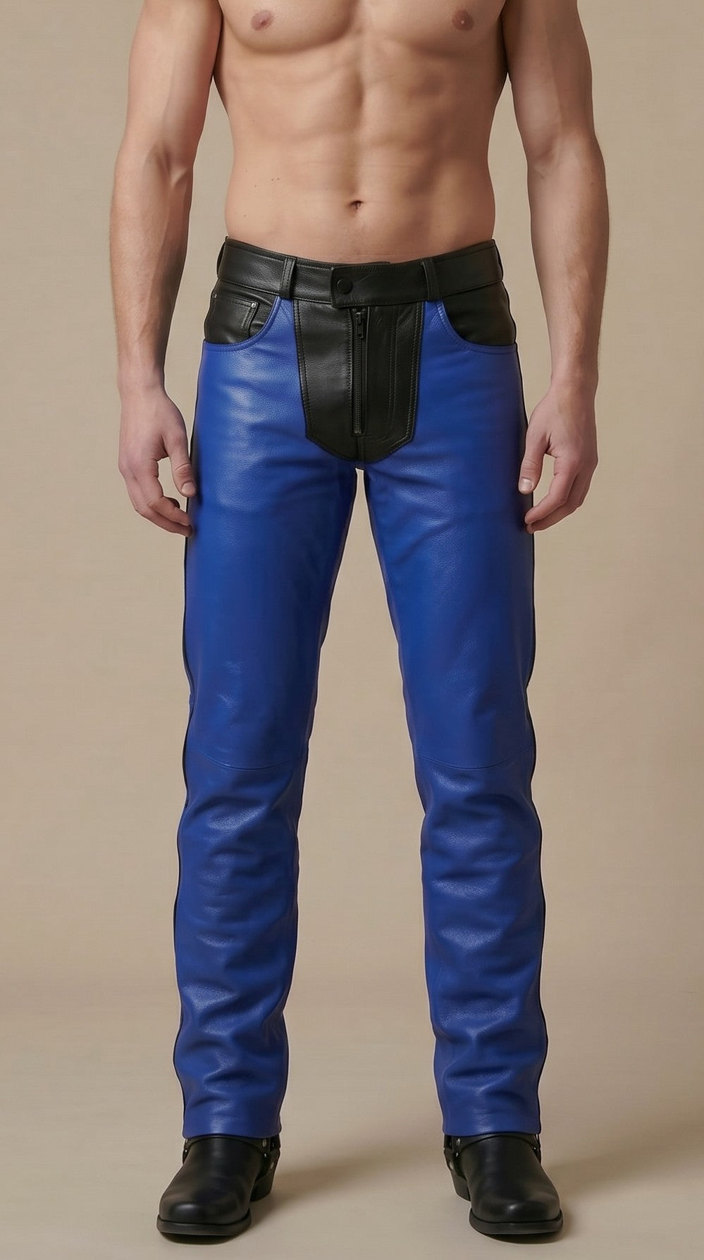 MEN'S REAL LEATHER BIKERS PANTS CLASSIC MOTO FASHION PANTS