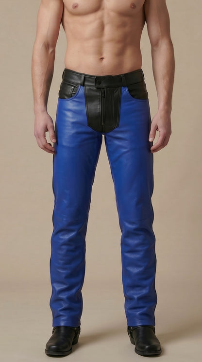 MEN'S REAL LEATHER BIKERS PANTS CLASSIC MOTO FASHION PANTS