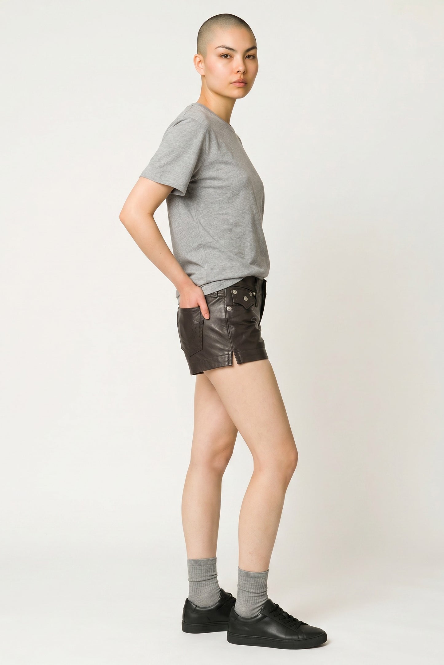 Women's Genuine Lamb Leather 5-Pocket Mini Shorts