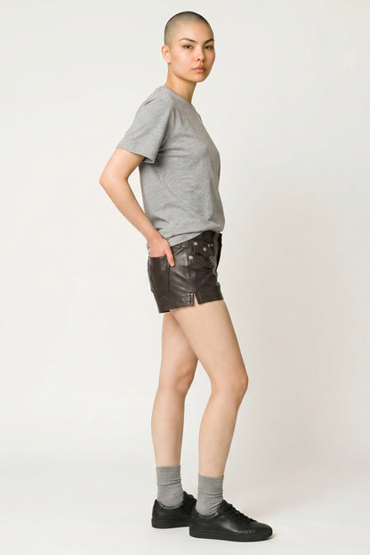 Women's Genuine Lamb Leather 5-Pocket Mini Shorts