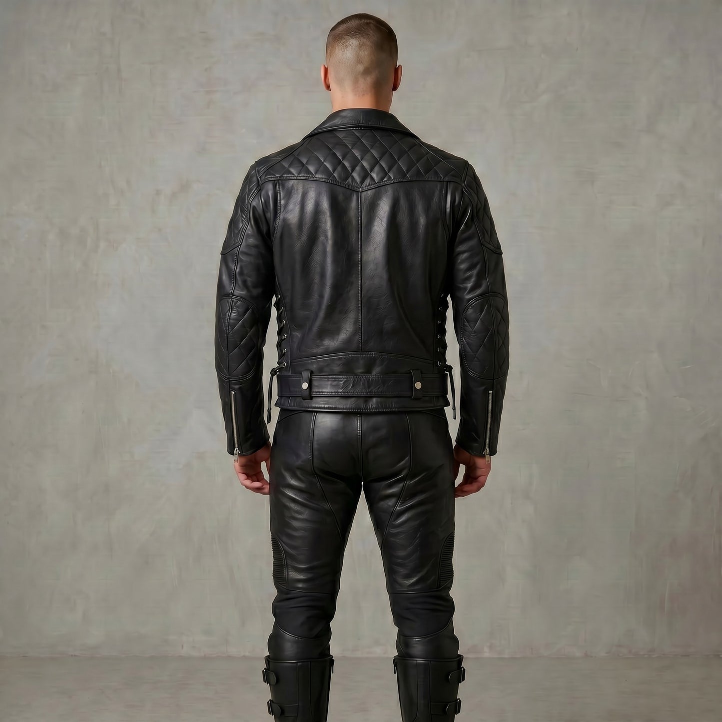 Real Natural Cow Leather Bikers Quilted Panels Jacket