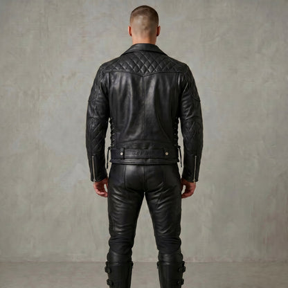 Real Natural Cow Leather Bikers Quilted Panels Jacket