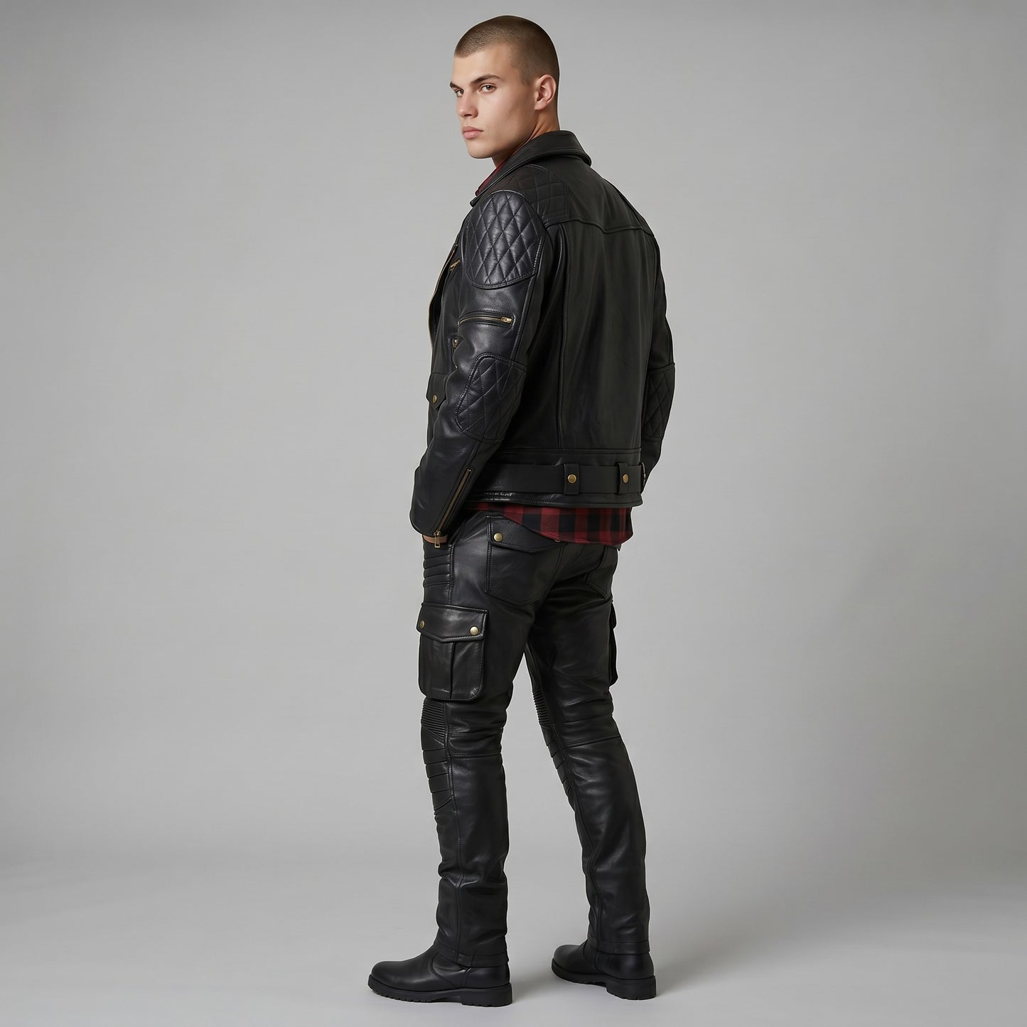 Men’s Genuine Cowhide Motor Bikers Jacket Quilted Panels Jacket – Brando Style Leather Jacket