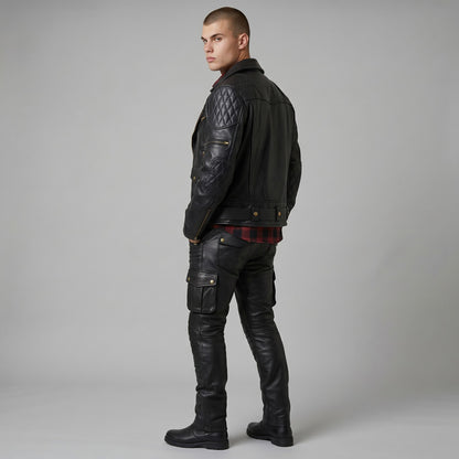 Men’s Genuine Cowhide Motor Bikers Jacket Quilted Panels Jacket – Brando Style Leather Jacket