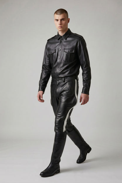 Men’s Real Leather Breeches – Jodhpurs Black Leather Breeches With White Stripes