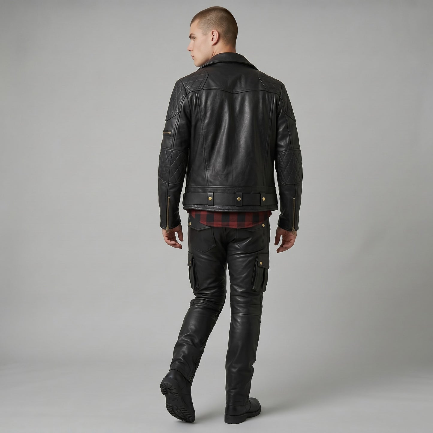 Men’s Genuine Cowhide Motor Bikers Jacket Quilted Panels Jacket – Brando Style Leather Jacket