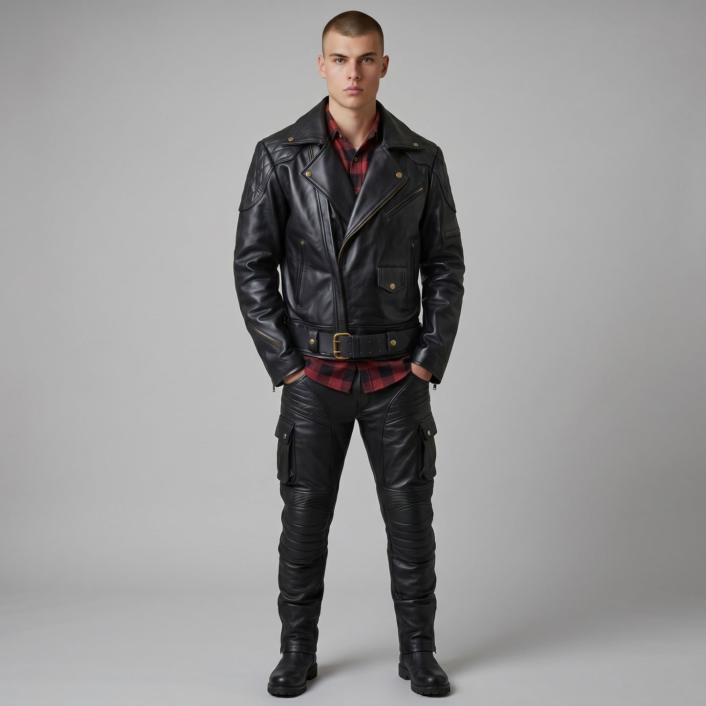Men’s Genuine Cowhide Motor Bikers Jacket Quilted Panels Jacket – Brando Style Leather Jacket