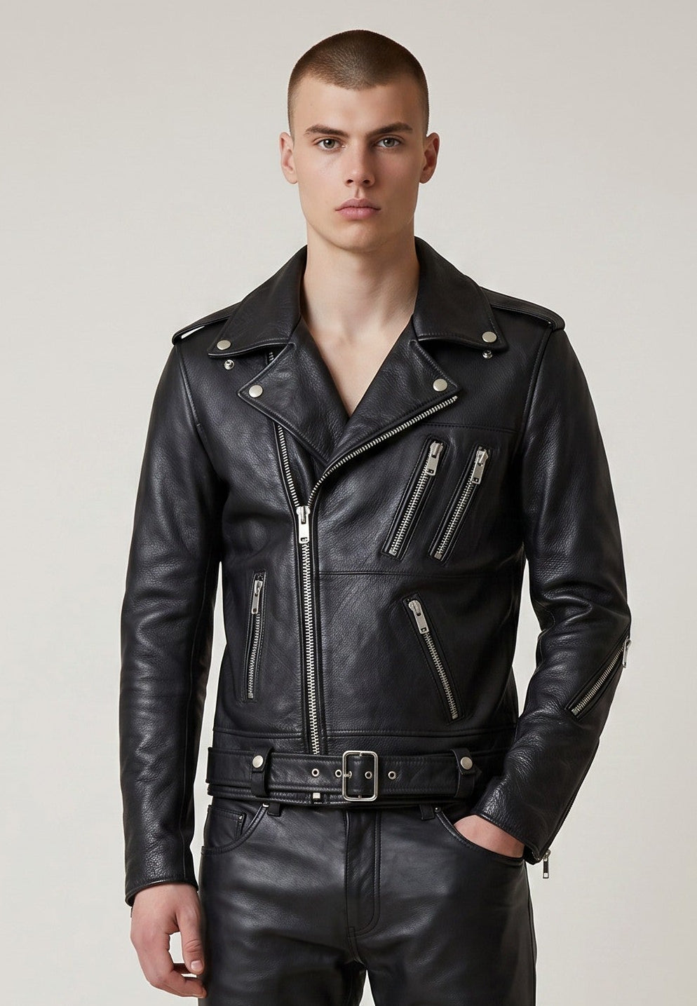 Men's Classic Brando Biker Leather Jacket