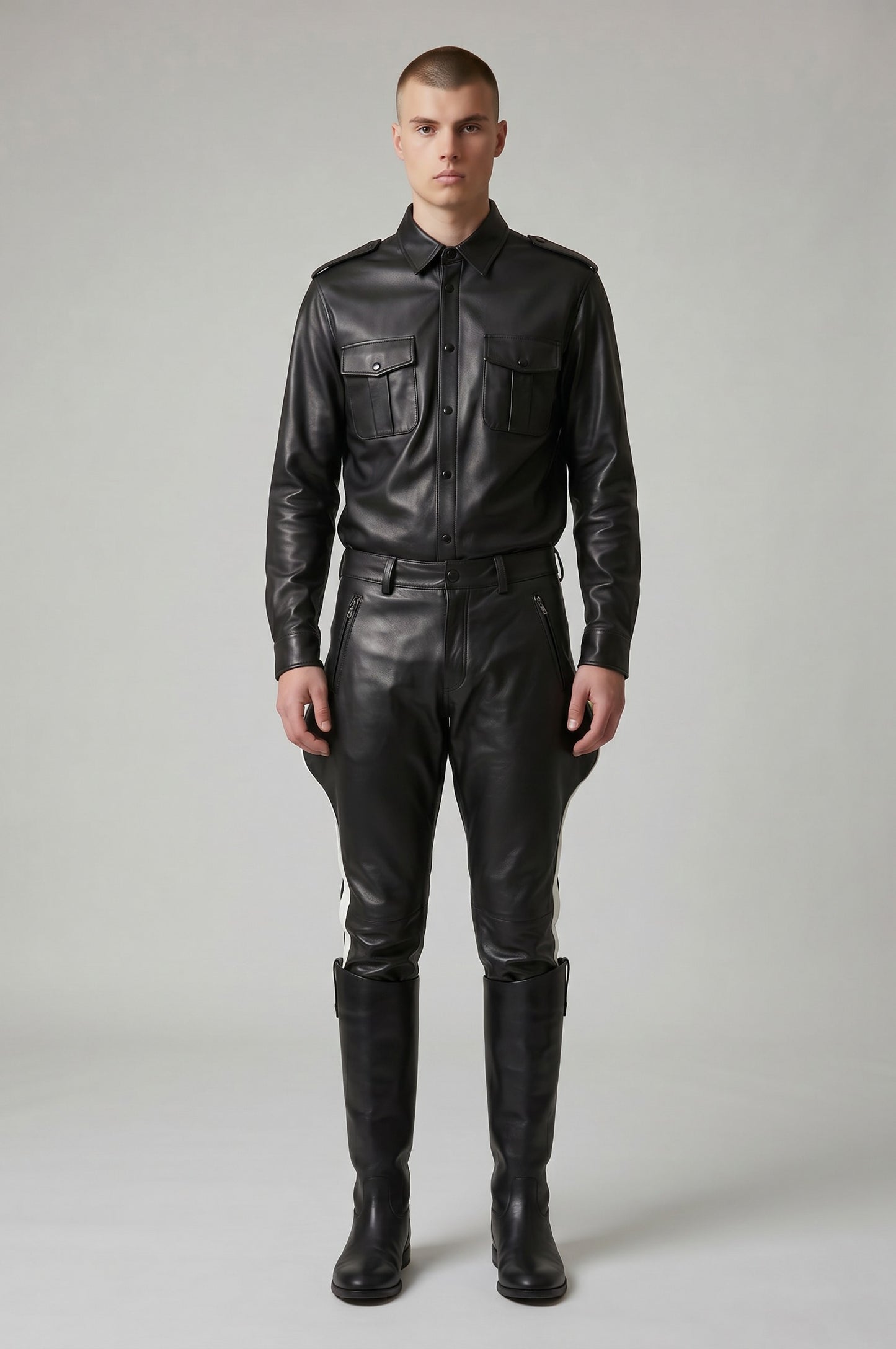 Men’s Real Leather Breeches – Jodhpurs Black Leather Breeches With White Stripes