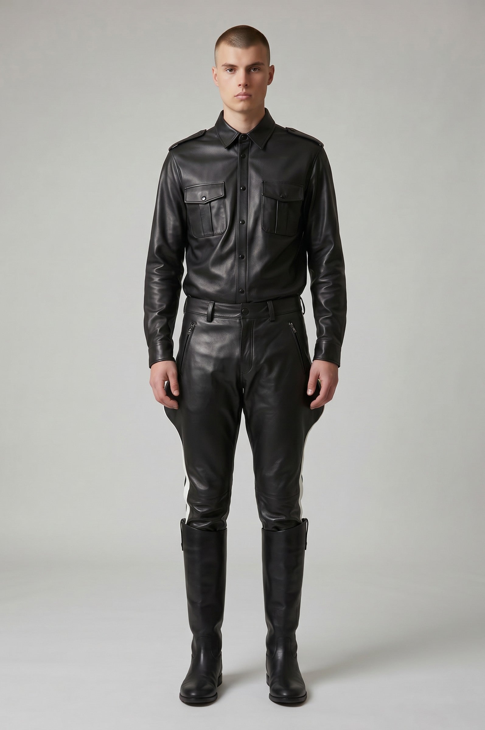 Men’s Real Leather Breeches – Jodhpurs Black Leather Breeches With White Stripes