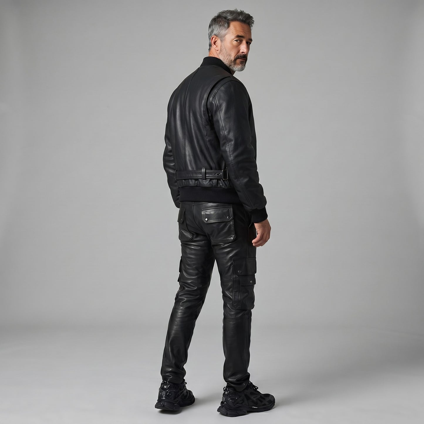 Men's Real Cowhide Leather Cargo Pants Bikers Pants
