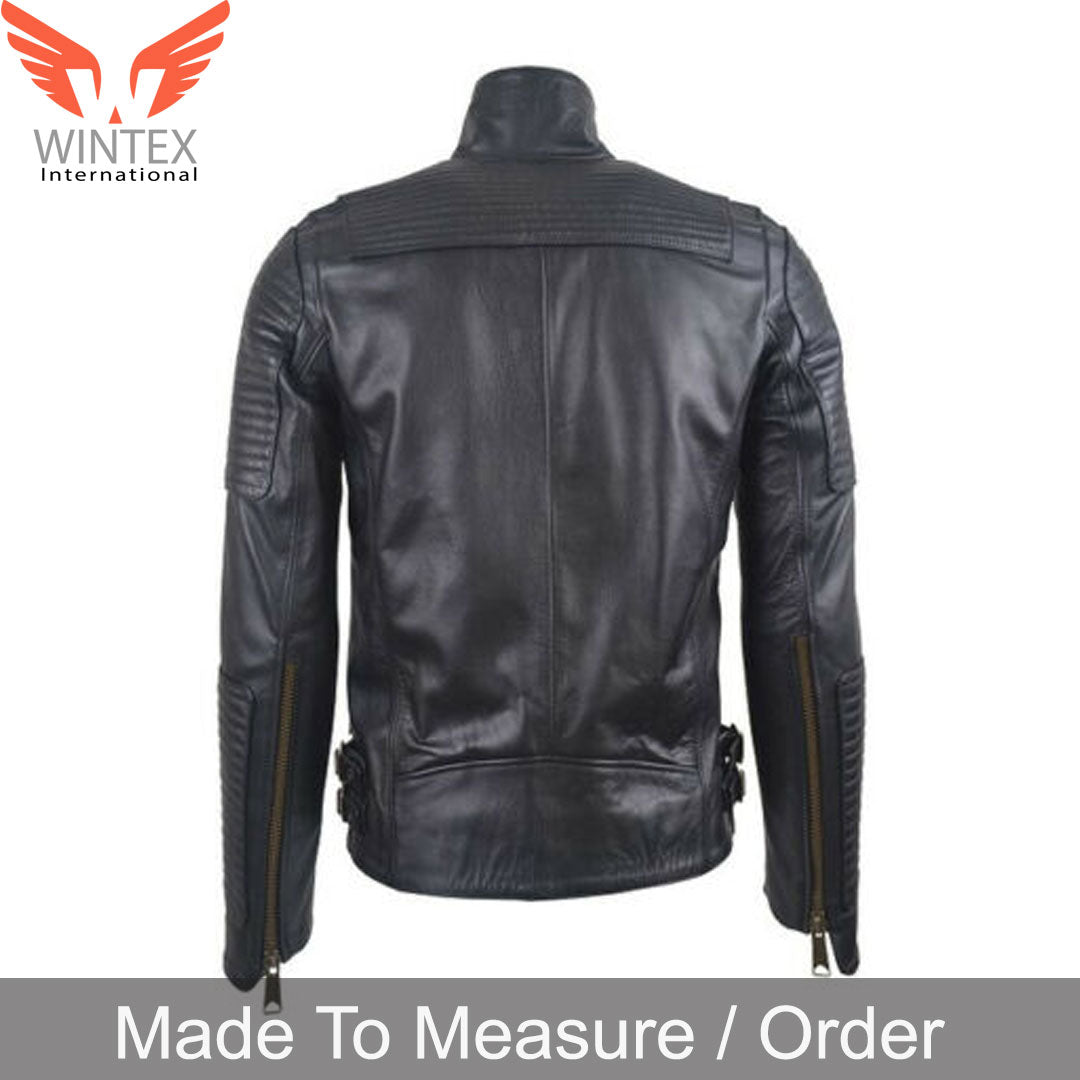 Men’s Real Cowhide Leather Bikers Jacket Quilted Panels Heavy Zippers Bikers Jacket
