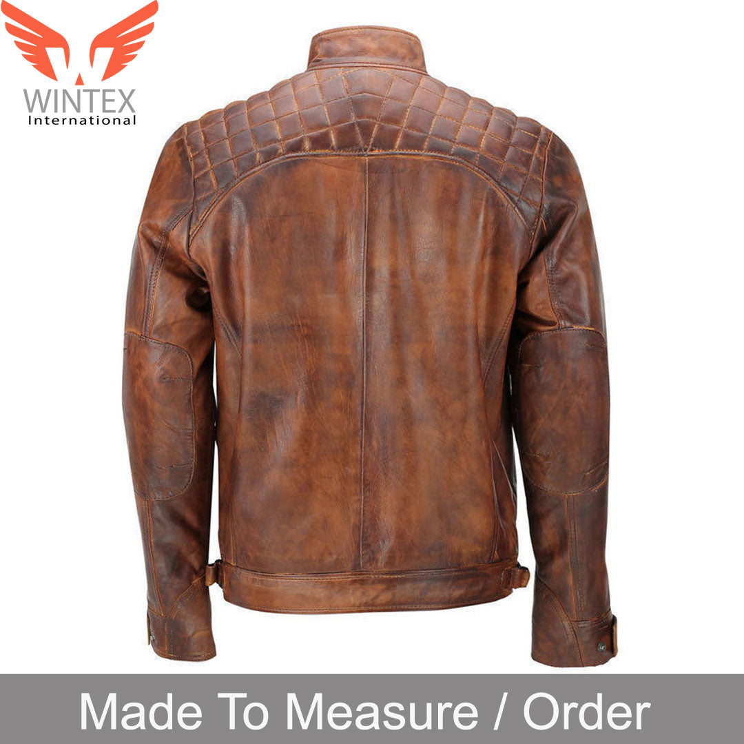 Men’s Real Lamb Distressed Leather Jacket with Quilted Panels – Motor Bikers Leather Jacket