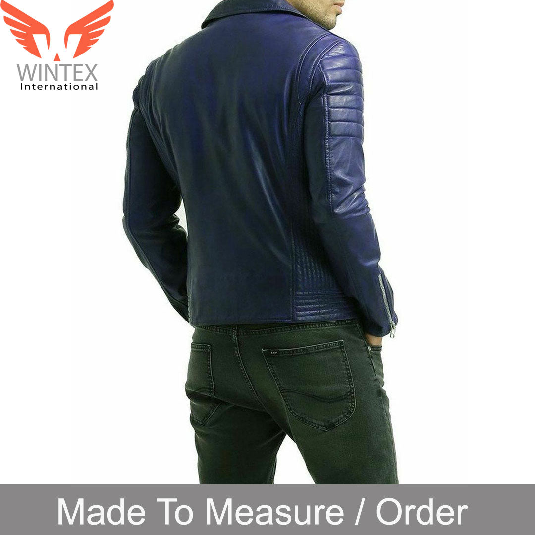 Men’s Natural Grain Cowhide Motor Bikers Leather Quilted Panels Jacket