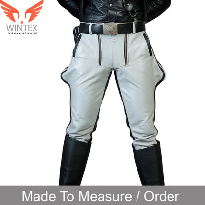 Genuine Cowhide Leather Jodhpur Breeches White – Black Stripes-1