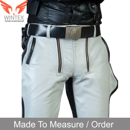 Genuine Cowhide Leather Jodhpur Breeches White – Black Stripes-1