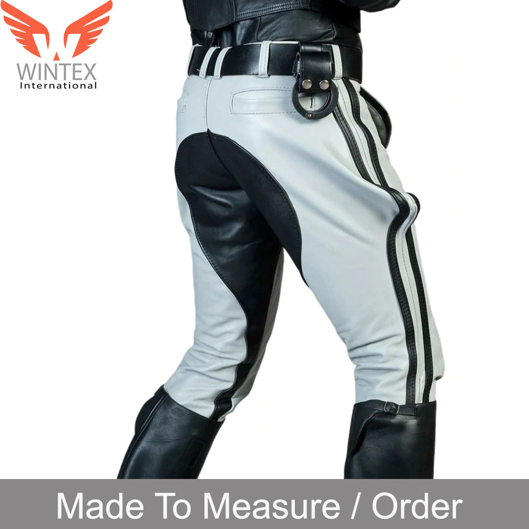 Genuine Cowhide Leather Jodhpur Breeches White – Black Stripes-1