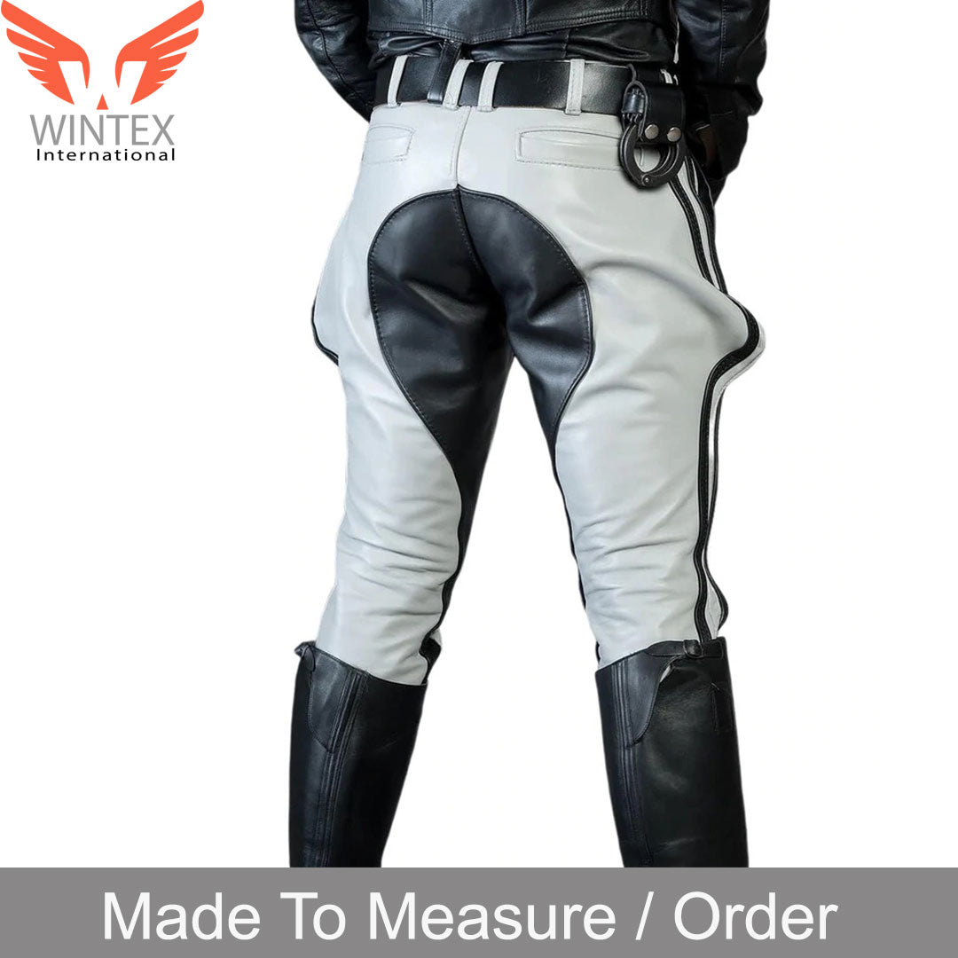 Genuine Cowhide Leather Jodhpur Breeches White – Black Stripes-1