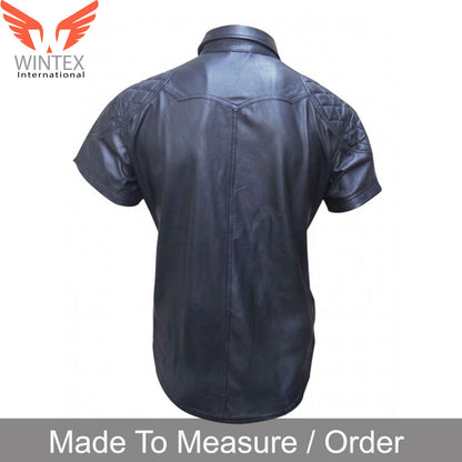Genuine Leather Police Uniform Short Sleeves Quilted Panels Shirt-1