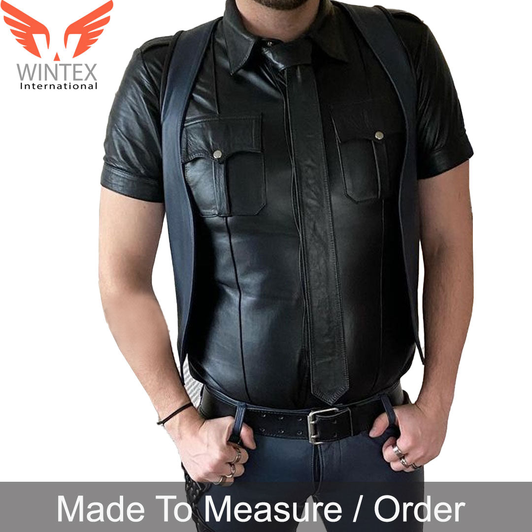 Men’s Real Leather Bartender Vest Quilted Back Slim Fit Vest