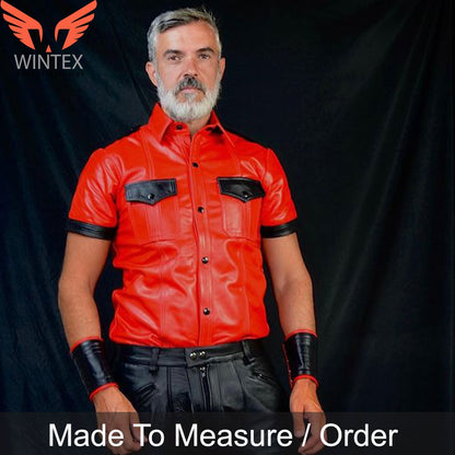 Complete Set – Men’s Real Cow Skin Leather Shirt, Shorts & Wristbands
