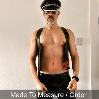 Men’s Real Cowhide Leather Double Sided Wearable Leather Bartender Vest