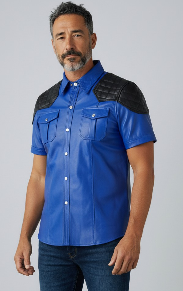Men's Real Leather Police Shirt Soft Lamb Leather Gay Leather Shirt