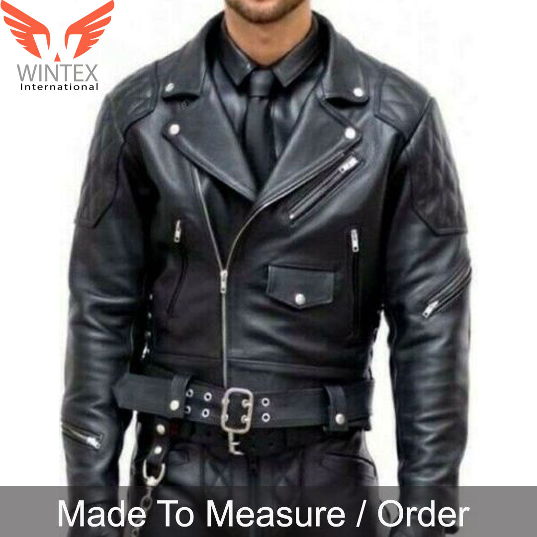 Men’s Real Cowhide Motor Bikers Jacket with Quilted Panels BLUF Jacket