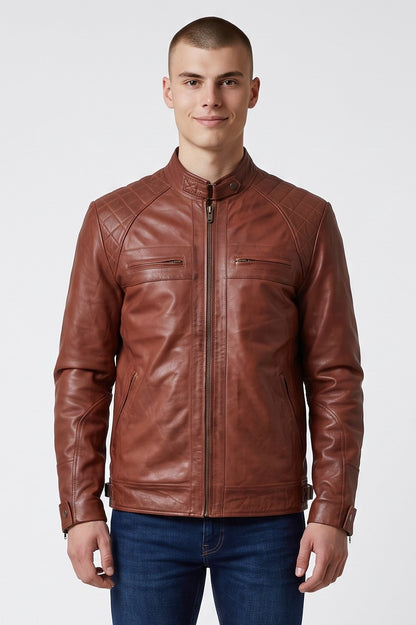Men's Hand-Waxed Sheep Leather Cafe Racer Jacket