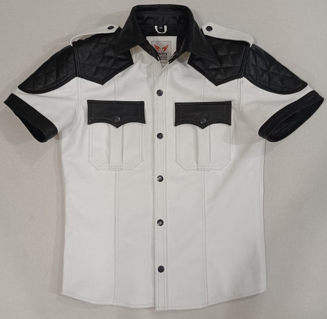 Men's Real Lamb Leather Shirt With Quilted Panels Police / BLUF Shirt