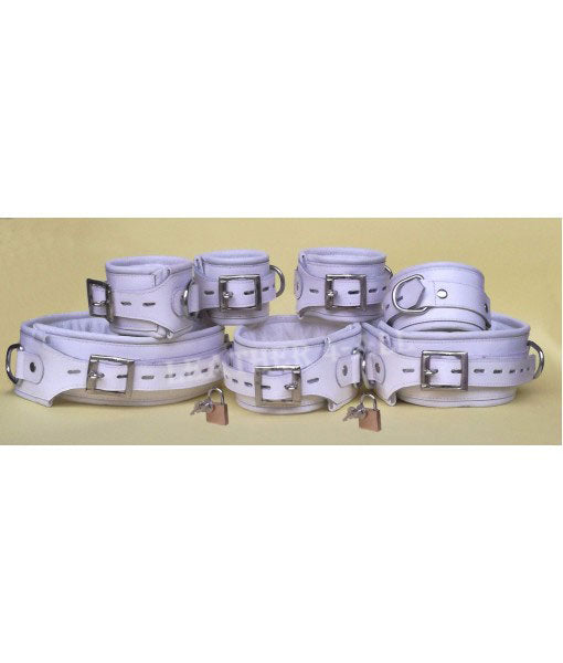 Genuine Leather Pieces Heavy Duty Padded Bondage Restraint Set + Free 7 Padlocks