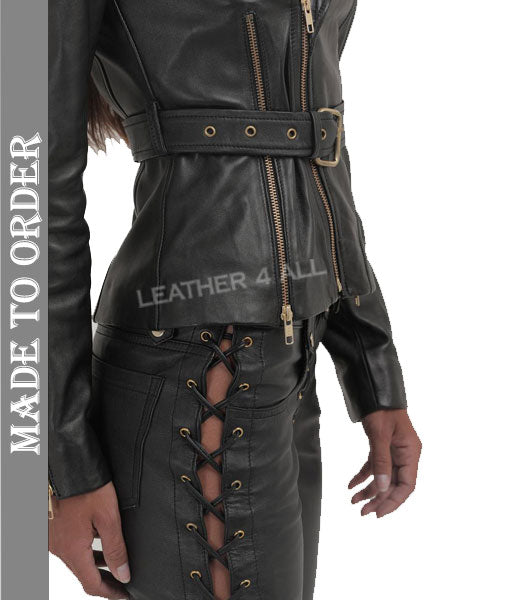Women's Real Lamb Leather Bikers Jacket Leather Biker Jacket With Front & Back Zips