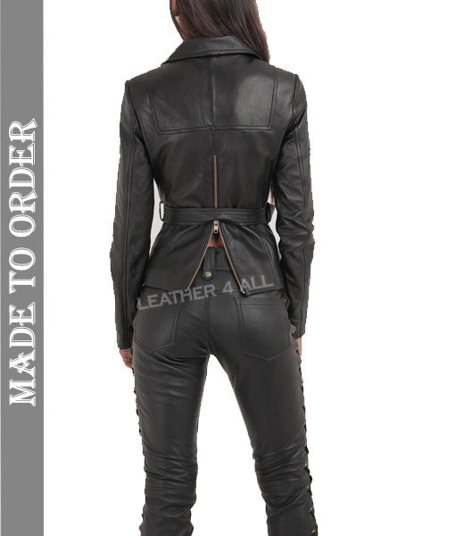 Women's Real Lamb Leather Bikers Jacket Leather Biker Jacket With Front & Back Zips