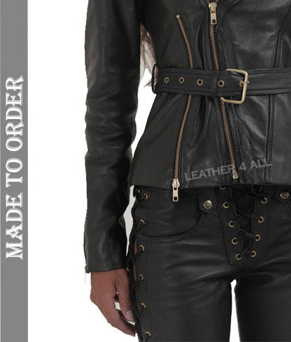 Women's Real Lamb Leather Bikers Jacket Leather Biker Jacket With Front & Back Zips