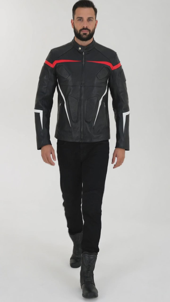 Men's Real Leather Bikers Jacket Contrast & Padded Panels