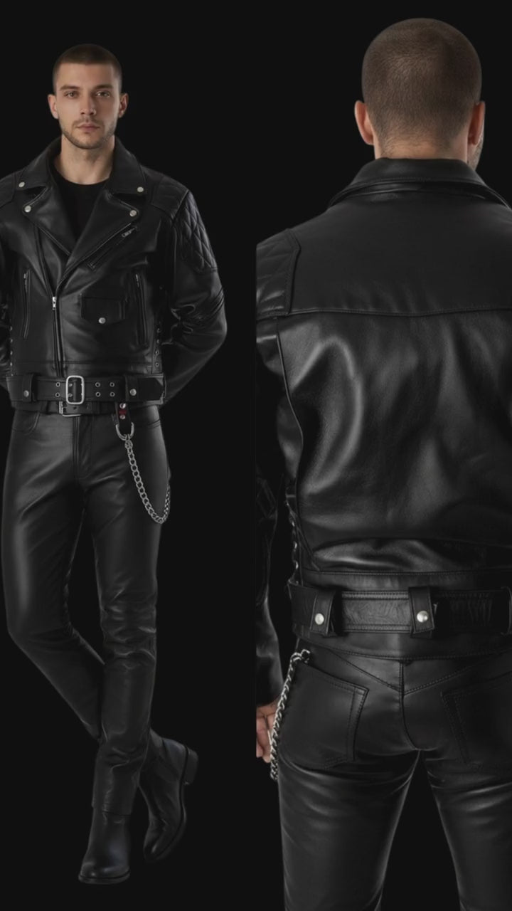 Men’s Real Cowhide Leather Bikers Jacket Quilted Panels & Side Laces Bikers/BLUF Jacket