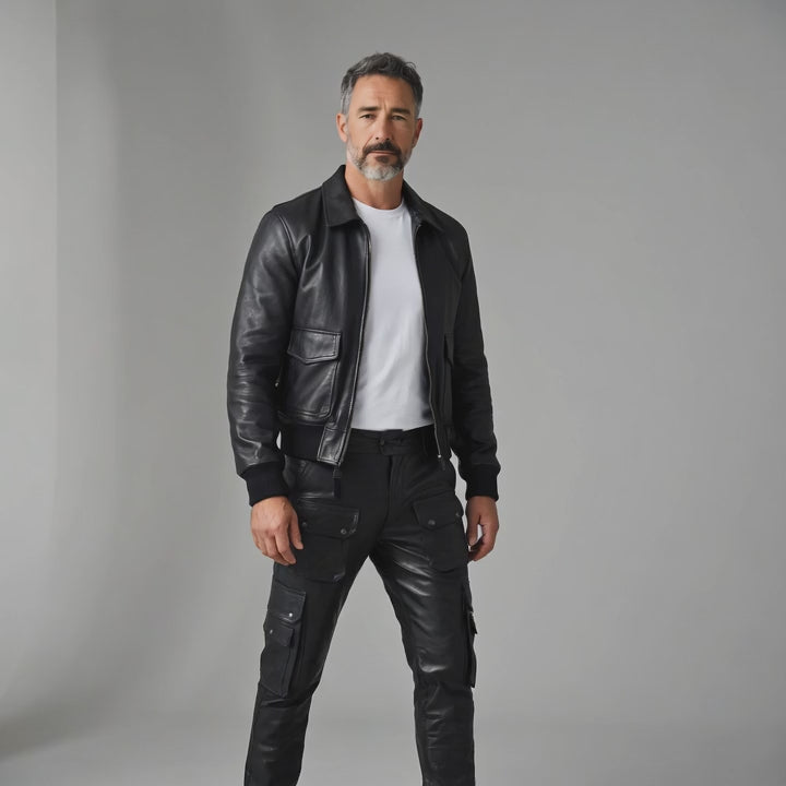 Men's Real Cowhide Leather Cargo Pants Bikers Pants