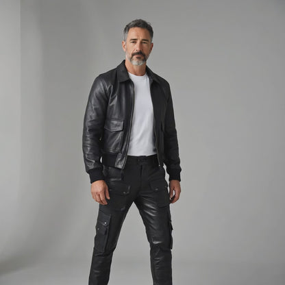 Men's Real Cowhide Leather Cargo Pants Bikers Pants