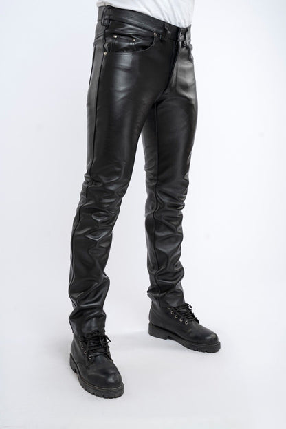 Men's Real Leather Bikers Pants 5 Pockets Pants 501 Style Leather Jeans Pants