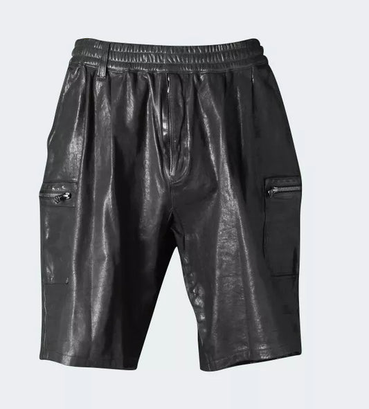 Men's Lamb Leather Shorts Elasticated Waist & Zipped Pockets Shorts In 5 Colors