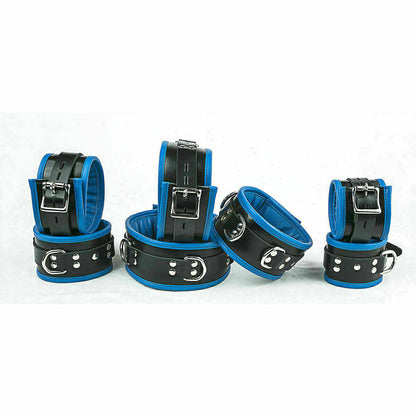 Real Leather 7 Pieces Heavy Duty Padded – Bondage Restraint Set + Free 7 Padlocks