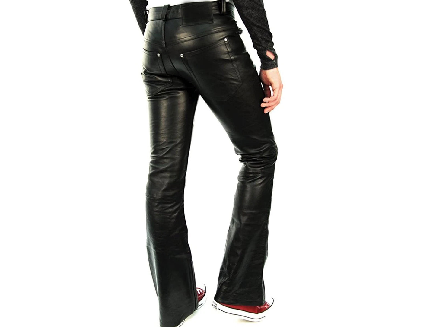 Men's Real Cowhide Leather Bootcut 5 Pockets Pants Bootcut Leather Bikers Pants