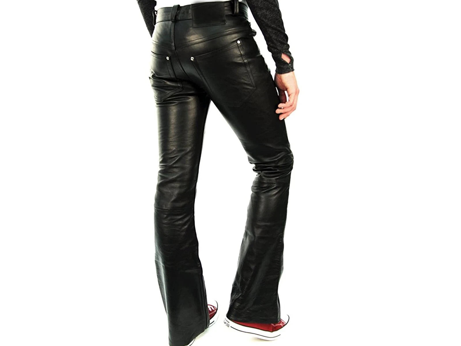 Men's Real Cowhide Leather Bootcut 5 Pockets Pants Bootcut Leather Bikers Pants
