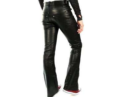 Men's Real Cowhide Leather Bootcut 5 Pockets Pants Bootcut Leather Bikers Pants