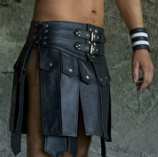 Men's Real Leather Gladiator Kilt Club wear Kilt FREE LEATHER WRIST BANDS PAIR